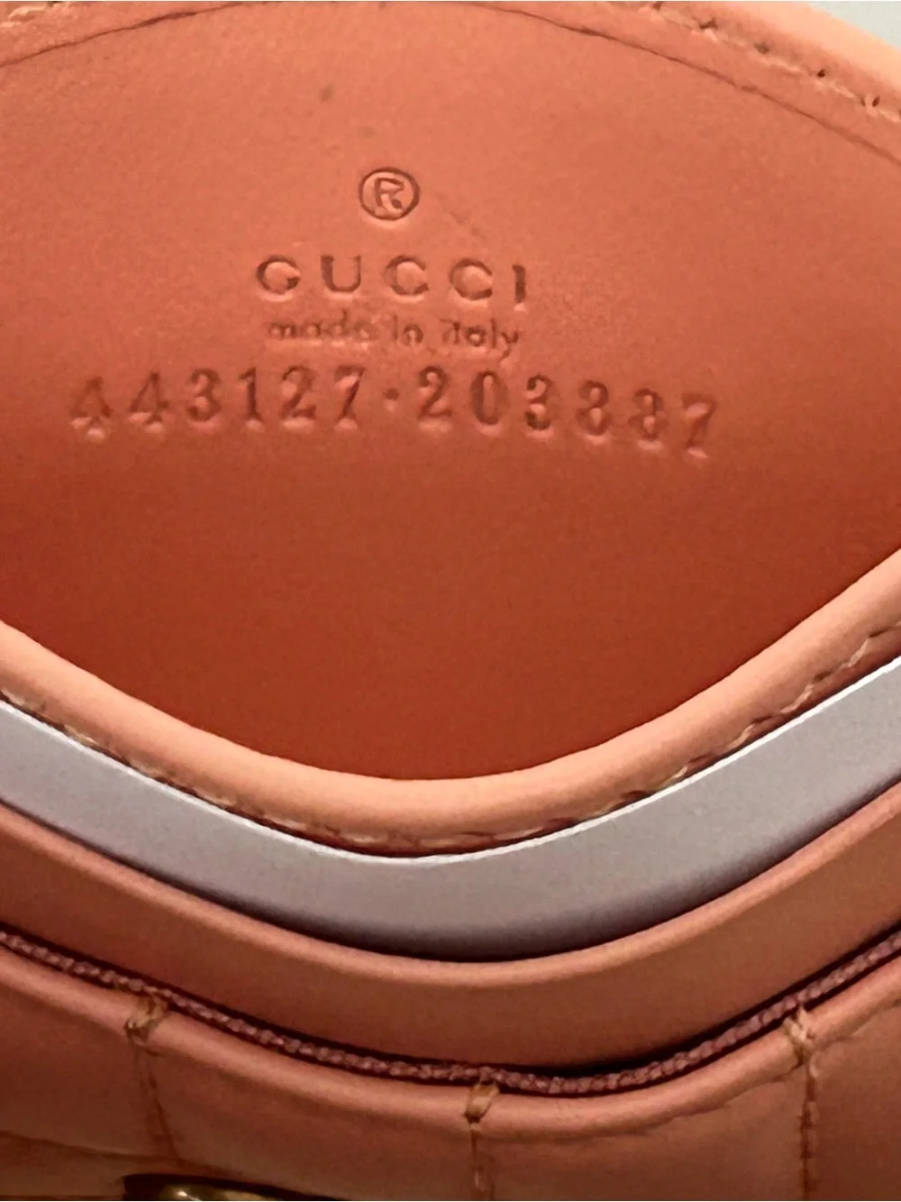 Gucci Peach Quilted Leather Card Holder with Gold Double G